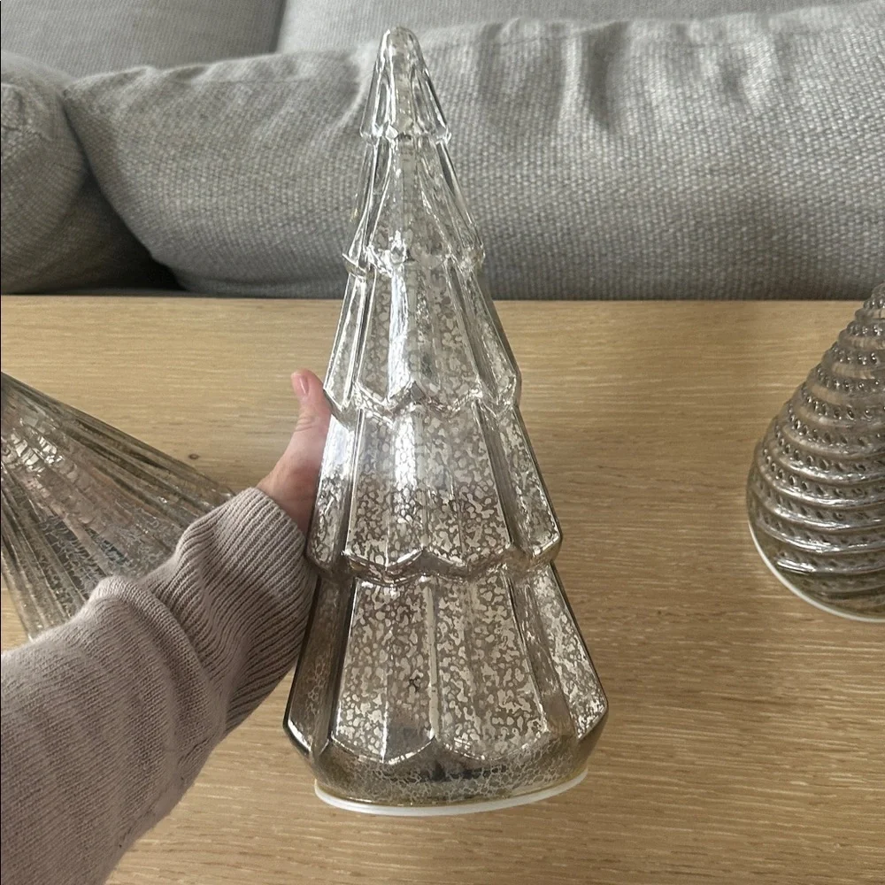 Mercury Glass LED Silver Tree, Set Of 4 battery light up glow